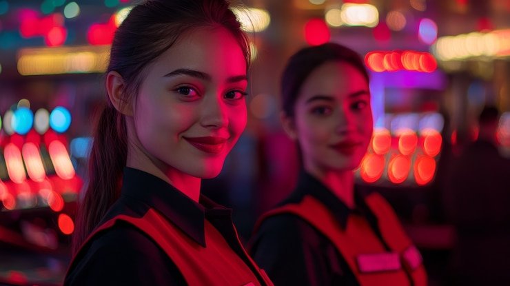 Visual dealer profesional yang melayani permainan live kasino secara real-time